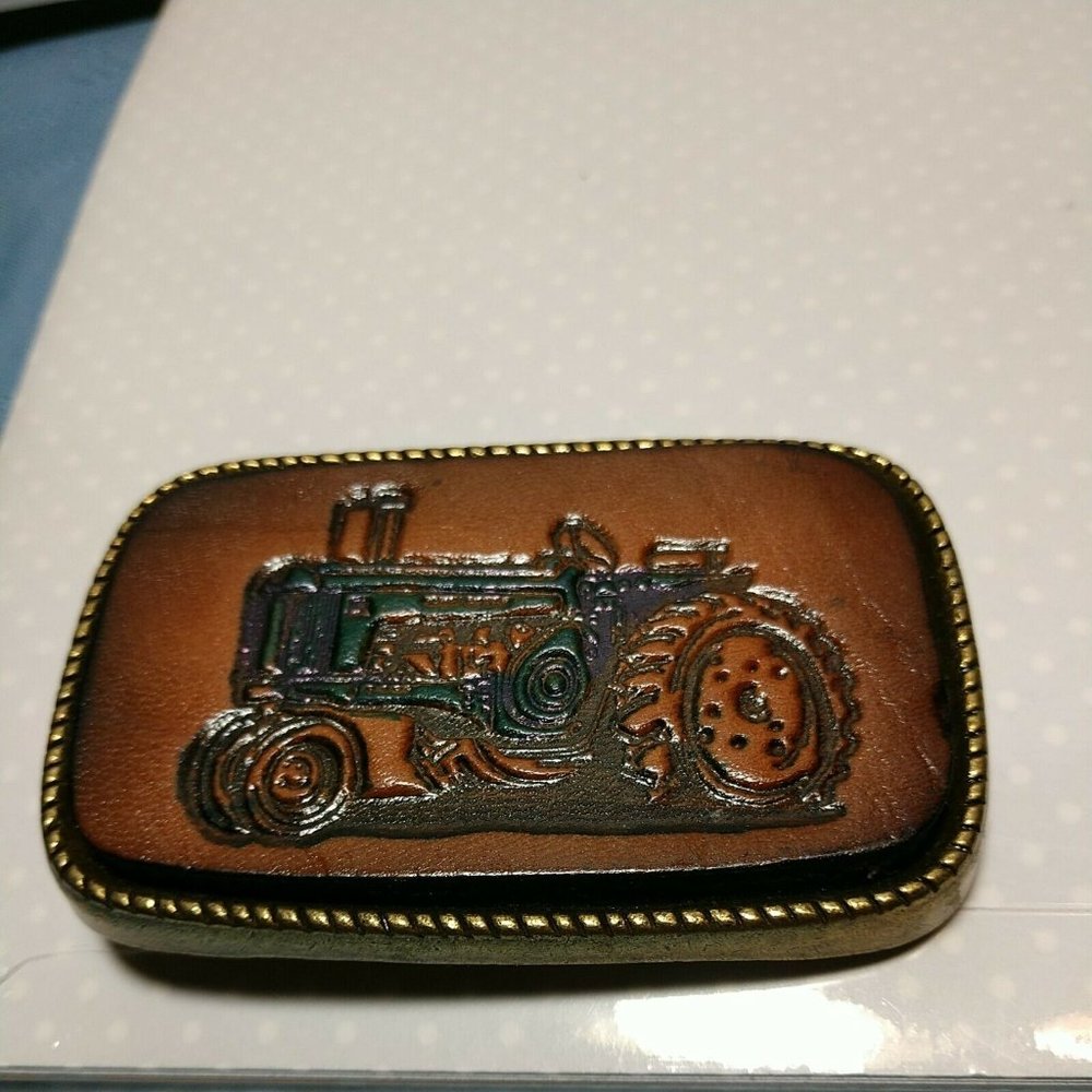 🚜Green Tractor GenuineLeather/Brass Belt Buckle